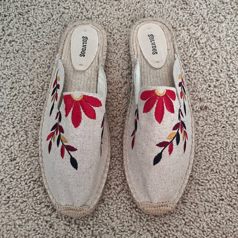 SOLUDOS Floral Embroidered Mule Espadrille Sandals Womens Size 11 Boho Festival